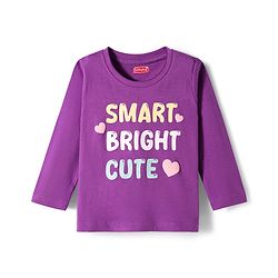 Babyhug Cotton Knit Full Sleeves Night Suit With Text Print - Purple