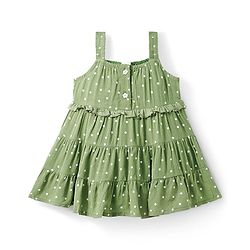 Babyhug Woven Sleeveless Tiered Frock with Polka Dot Print - Olive Green