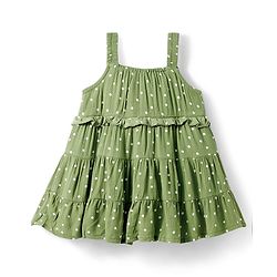 Babyhug Woven Sleeveless Tiered Frock with Polka Dot Print - Olive Green