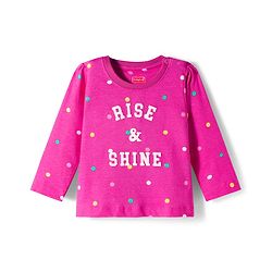 Babyhug Cotton Knit Full Sleeves Night Suit With Text Print - Pink