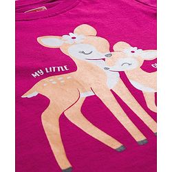 Babyhug Cotton Knit Full Sleeves Night Suit With Animal Print - Dark Pink