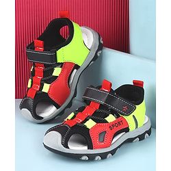 Cute Walk by Babyhug Sandals Color Block With Velcro Closure  - Red & Limegreen