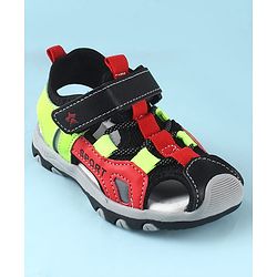 Cute Walk by Babyhug Sandals Color Block With Velcro Closure  - Red & Limegreen