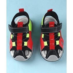 Cute Walk by Babyhug Sandals Color Block With Velcro Closure  - Red & Limegreen