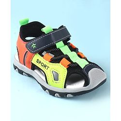 Cute Walk by Babyhug Sandals Color Block With Velcro Closure  - Red & Limegreen