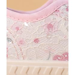 Cute Walk by Babyhug Velcro Closure Shoes with Floral Print & Sequin Detailing - Pink