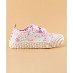 Cute Walk by Babyhug Velcro Closure Shoes with Floral Print & Sequin Detailing - Pink
