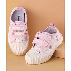 Cute Walk by Babyhug Velcro Closure Shoes with Floral Print & Sequin Detailing - Pink