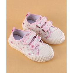 Cute Walk by Babyhug Velcro Closure Shoes with Floral Print & Sequin Detailing - Pink