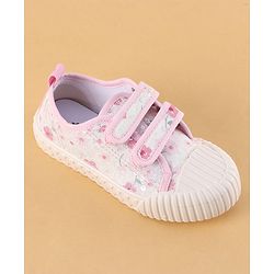 Cute Walk by Babyhug Velcro Closure Shoes with Floral Print & Sequin Detailing - Pink