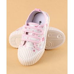 Cute Walk by Babyhug Velcro Closure Shoes with Floral Print & Sequin Detailing - Pink