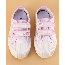 Cute Walk by Babyhug Velcro Closure Shoes with Floral Print & Sequin Detailing - Pink