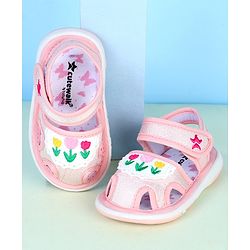Cute Walk by Babyhug Velcro Closure Sandals With Floral Embroidery - Pink