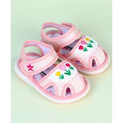 Cute Walk by Babyhug Velcro Closure Sandals With Floral Embroidery - Pink