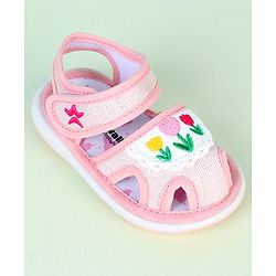 Cute Walk by Babyhug Velcro Closure Sandals With Floral Embroidery - Pink