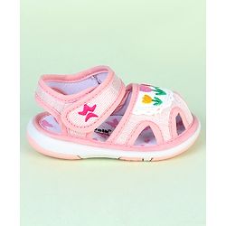 Cute Walk by Babyhug Velcro Closure Sandals With Floral Embroidery - Pink