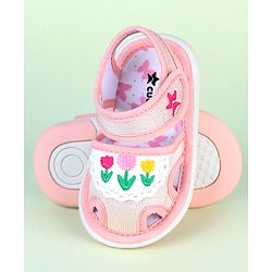 Cute Walk by Babyhug Velcro Closure Sandals With Floral Embroidery - Pink