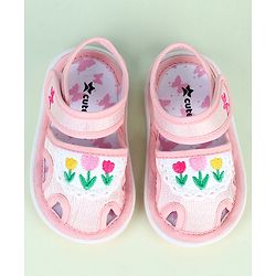 Cute Walk by Babyhug Velcro Closure Sandals With Floral Embroidery - Pink