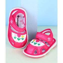 Cute Walk by Babyhug Velcro Closure Sandals With Floral Embroidery - Pink