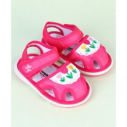 Cute Walk by Babyhug Velcro Closure Sandals With Floral Embroidery - Pink