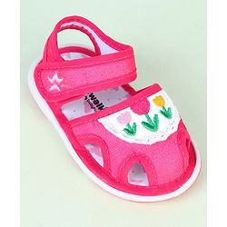 Cute Walk by Babyhug Velcro Closure Sandals With Floral Embroidery - Pink