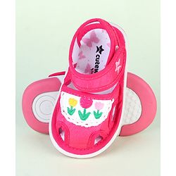 Cute Walk by Babyhug Velcro Closure Sandals With Floral Embroidery - Pink