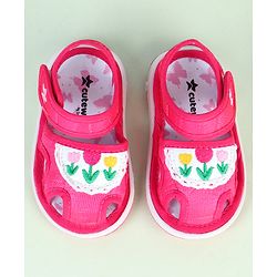 Cute Walk by Babyhug Velcro Closure Sandals With Floral Embroidery - Pink