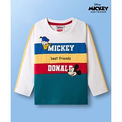 Babyhug Disney Single Jersey Knit Full Sleeves Cut & Sew T-Shirt with Mickey Mouse Graphic & Badge Detailing - Multicolor