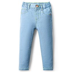 Babyhug Denim Full Length Washed Jeans With Stretch - Navy Blue