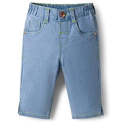 Babyhug Solid Color Denim Capri with Stretch - Navy Blue