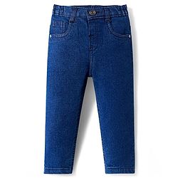 Babyhug Denim Full Length Washed Jeans With Stretch - Navy Blue