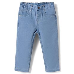 Babyhug Denim Full Length Washed Jeans With Stretch - Navy Blue