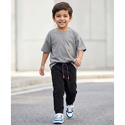 Babyhug Denim Solid Colour Jogger With Stretch - Black