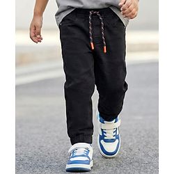 Babyhug Denim Solid Colour Jogger With Stretch - Black