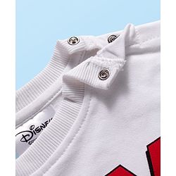 Babyhug Disney Terry Knit Full Sleeves Drop Shoulder T-Shirt & Track Pant with Minnie Mouse Graphics - White & Red