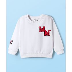 Babyhug Disney Terry Knit Full Sleeves Drop Shoulder T-Shirt & Track Pant with Minnie Mouse Graphics - White & Red