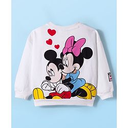 Babyhug Disney Terry Knit Full Sleeves Drop Shoulder T-Shirt & Track Pant with Minnie Mouse Graphics - White & Red