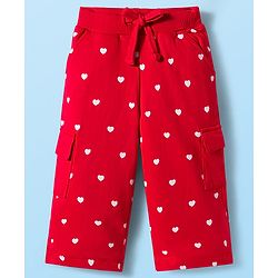 Babyhug Disney Terry Knit Full Sleeves Drop Shoulder T-Shirt & Track Pant with Minnie Mouse Graphics - White & Red