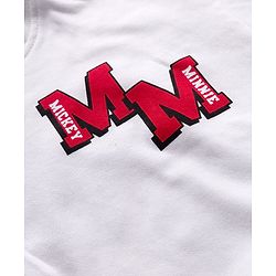 Babyhug Disney Terry Knit Full Sleeves Drop Shoulder T-Shirt & Track Pant with Minnie Mouse Graphics - White & Red