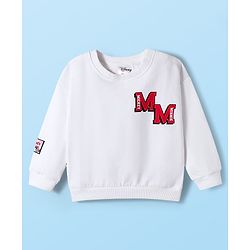 Babyhug Disney Terry Knit Full Sleeves Drop Shoulder T-Shirt & Track Pant with Minnie Mouse Graphics - White & Red