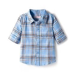 Babyhug Cotton Woven Full Sleeves Checkered Shirt & Pant Set - Blue & Khaki