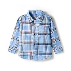 Babyhug Cotton Woven Full Sleeves Checkered Shirt & Pant Set - Blue & Khaki