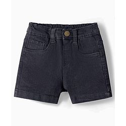 Babyhug Denim Mid Thigh Washed Shorts With Stretch - Black