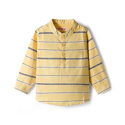 Babyhug Cotton Woven Full Sleeves Kurta Style Striped Shirt & Denim Jeans Set - Yellow & Blue