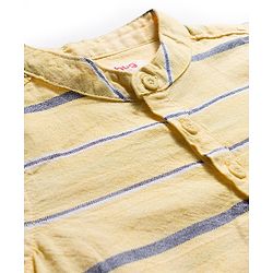 Babyhug Cotton Woven Full Sleeves Kurta Style Striped Shirt & Denim Jeans Set - Yellow & Blue