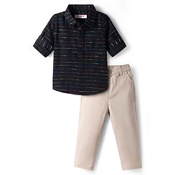 Babyhug Cotton Woven Full Sleeves Striped Shirt & Trouser Set - Black
