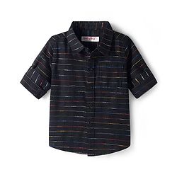 Babyhug Cotton Woven Full Sleeves Striped Shirt & Trouser Set - Black