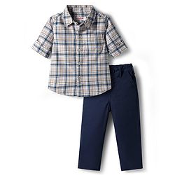 Babyhug Cotton Woven Full Sleeves Checks Shirt & Denim Jeans Set - Blue