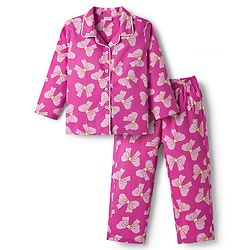 Babyhug Cotton Woven Full Sleeves Front Open Co-ords Night Suit with Bow Print- Pink
