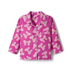 Babyhug Cotton Woven Full Sleeves Front Open Co-ords Night Suit with Bow Print- Pink